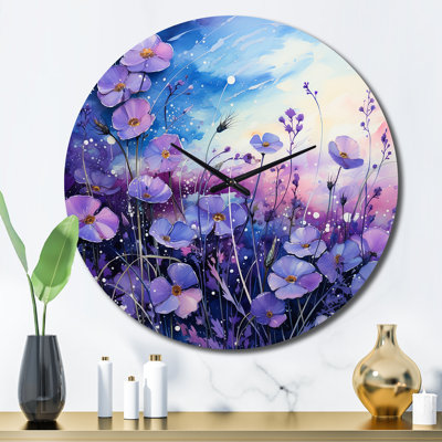 Violets Field Pointillism Dot III Metal Wall Clock