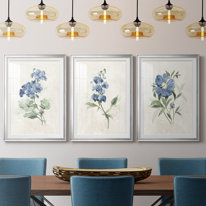 Farmhouse Periwinkle I  -Custom Framed  Premium Print W Matt - 3 Pieces, Silver, 21" H x 30" W