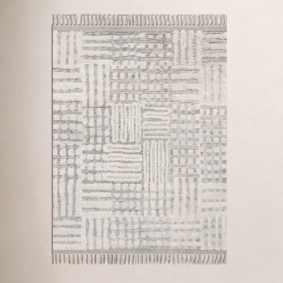 Benjamin Ivory Sky Hand-Knotted Geometric Rug