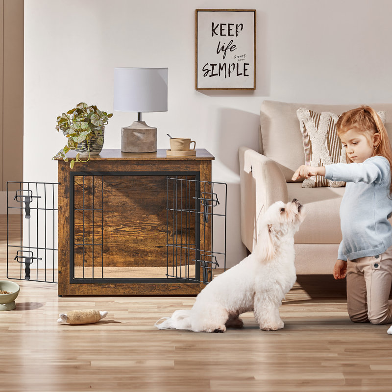Dog Crate Furniture with 2 Doors, Rustic Brown/Black, 61cm H x 69cm W x 51cm D
