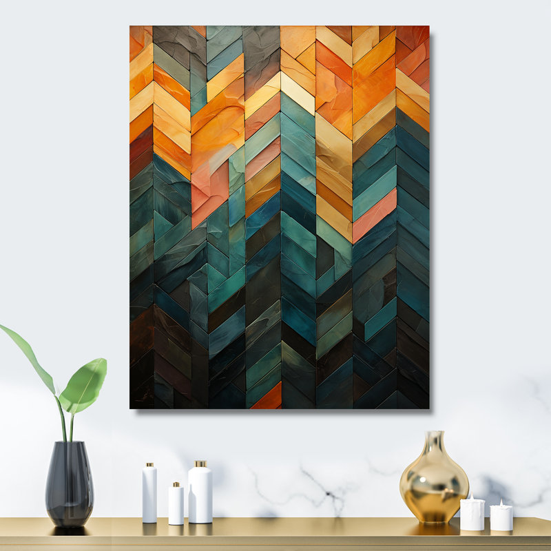 Abstraction de chevron vert et jaune - art mural en métal abstrait, H 40 po x l 30 po x P 1,5 po