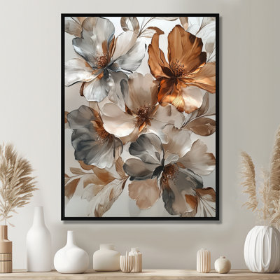 «Lacher Metallic Copper and Chrome Abstract Flowers II» - Décoration murale fleurs