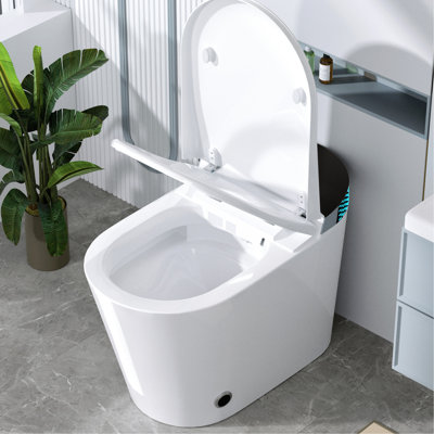 Toilet With Foot Kick Zone, Rinse Function, Warm Air Drying, 256 - Color Led Display Modern Smart Featuring Auto Lid Open/Close, Heated Bidet Seat, 3 Second Instant Heating, 4 Adjustable Temperature