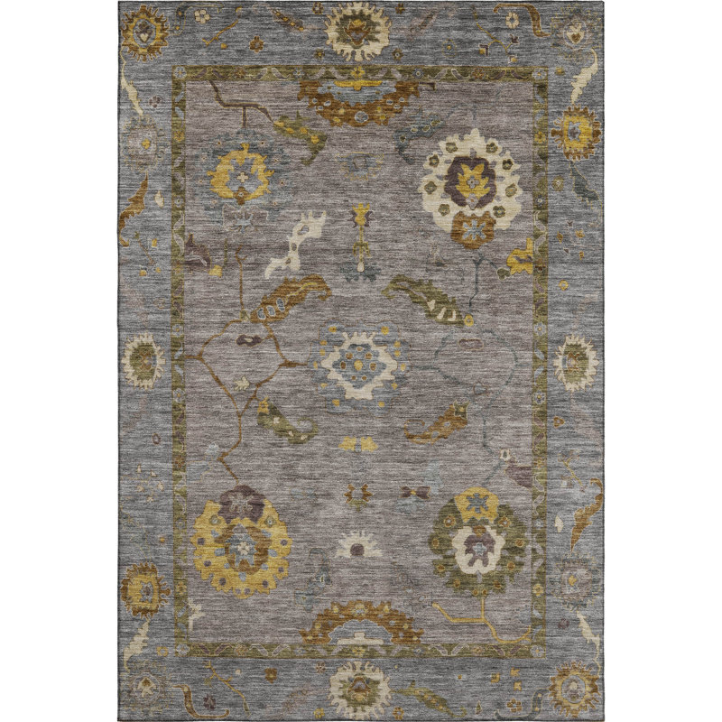 Premium Machine Washable Mayfield AMF2229 Global Rug, Pewter, 2'6" x 3'10"