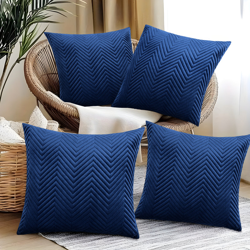 Embossed Quilted Pattern Velvet Cushion Cover (Set of 4), Navy