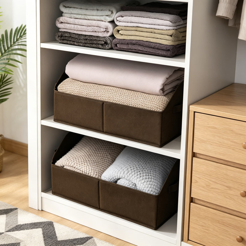 Paniers de rangement décoratifs avec poignées pour tablettes, bacs de rangement trapézoïdaux pour l'organisation, bacs de rangement pour vêtements, livres, maison, bureau, paquet de 4, brun