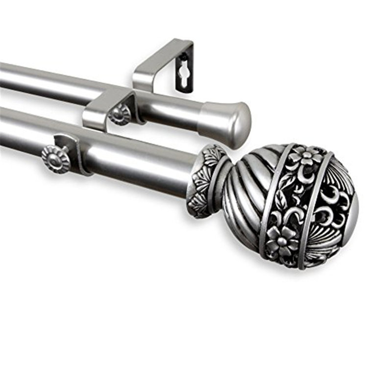Lanette 1" Double Curtain Rod, 48" - 84", Nickel
