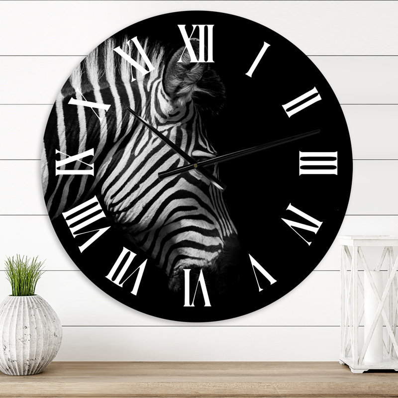 Portrait monochrome de tête de zèbre - Horloge murale de ferme, Moyen