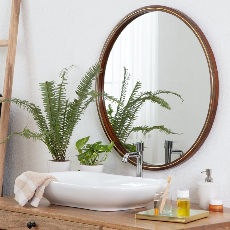 Buckman Flat Wall Mirror, Walnut, 74.93cm H x 74.93cm W