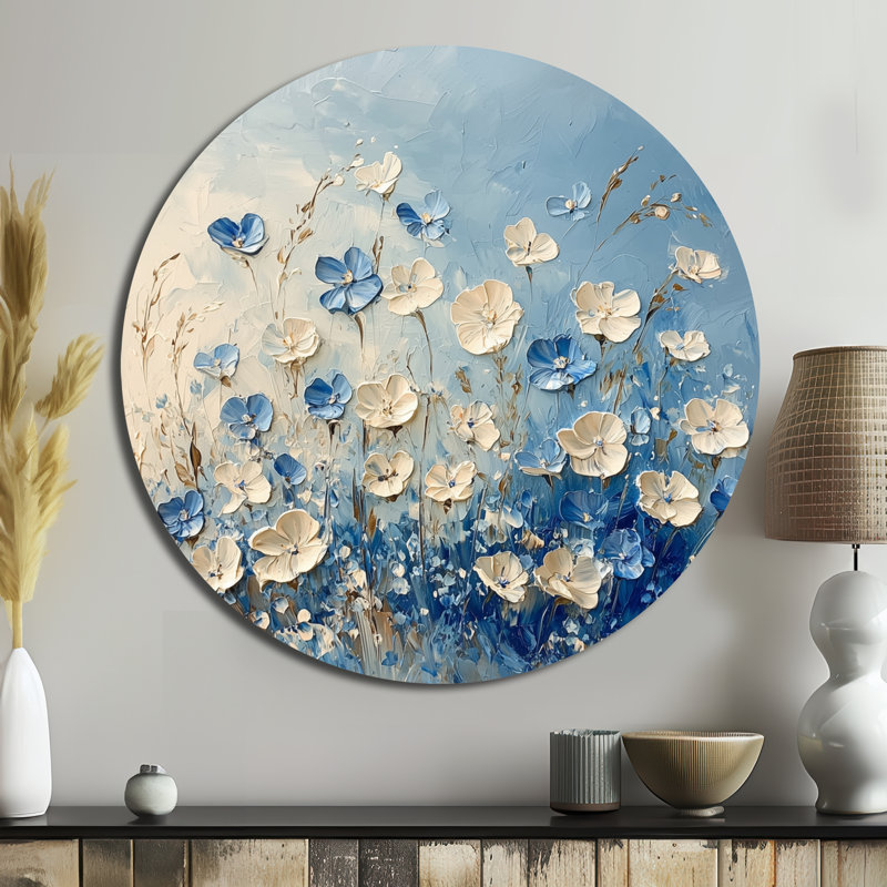 Fleurs bleues côtières «Meadow Of Light II», impression de décoration murale traditionnelle en métal bleu, H 23 po x l 23 po