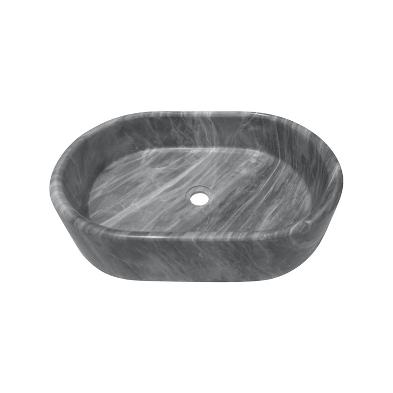 Selene Modern Natural Marble Vessel Sink With Unique Veining And Polished Finish, Gray