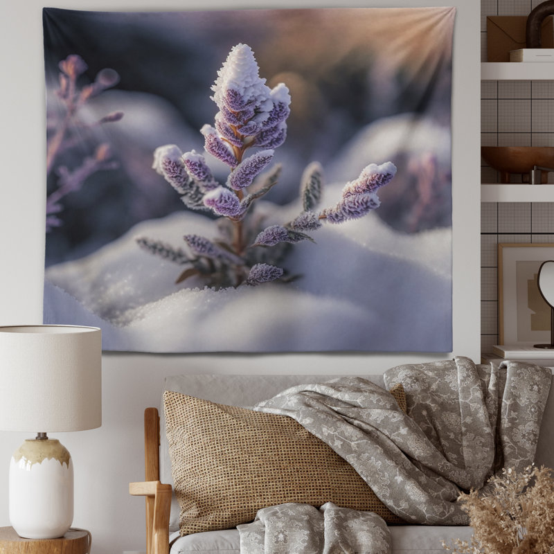 Polyester - Fleur de lavande en fleurs en hiver I, H 32 po x l 39 po