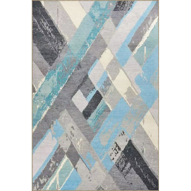 Tapis décoratif à motif moderne bleu, Sous-tapis rond 3 pi 3 po inclus