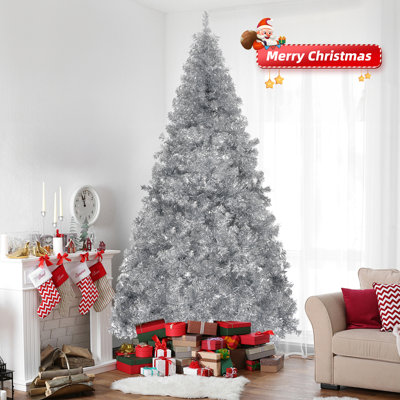 Arbre de pin artificiel à charnière argenté de 6 pi, 800 branches avec un support en métal robuste, décor de Noël en faux pin pour l'intérieur