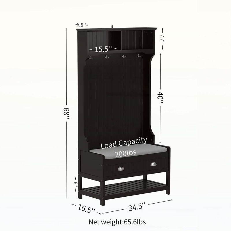 Versatile Hallway Storage Solution with Stylish Seat and Functional Shelves, Black