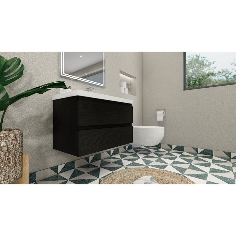 Amahd Single Bathroom Vanity with Acrylic Top, Rich Black