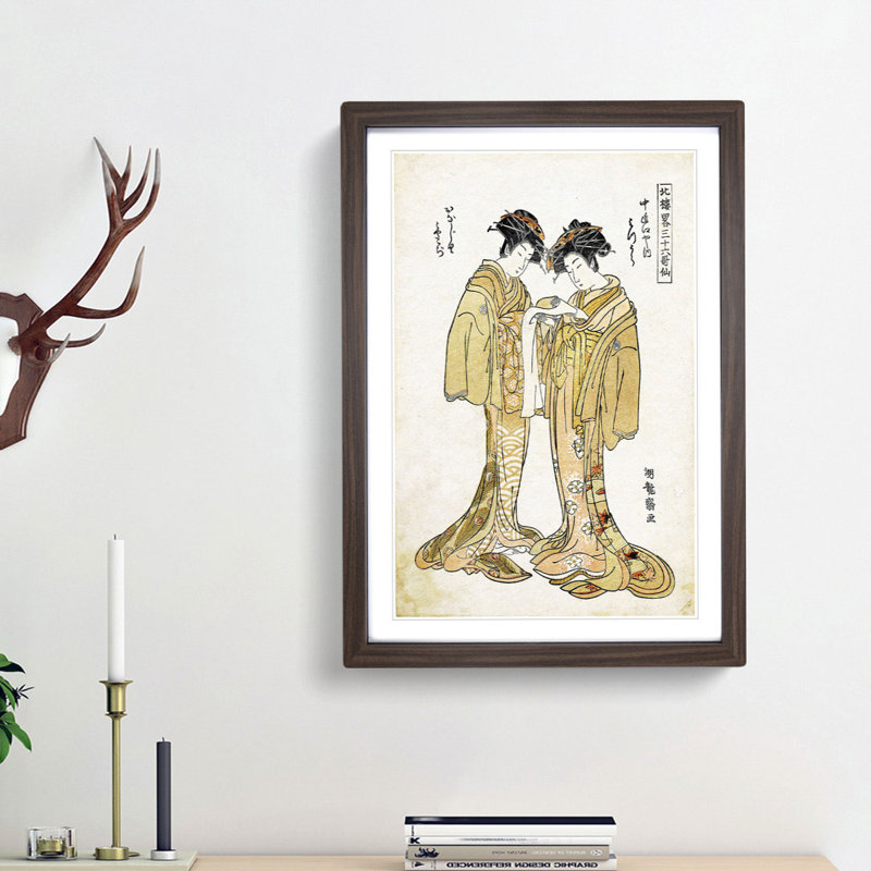 Two Beauties by Isoda Koryusai - Framed Print, 48cm H x 36cm W x 2cm D, Walnut Framed