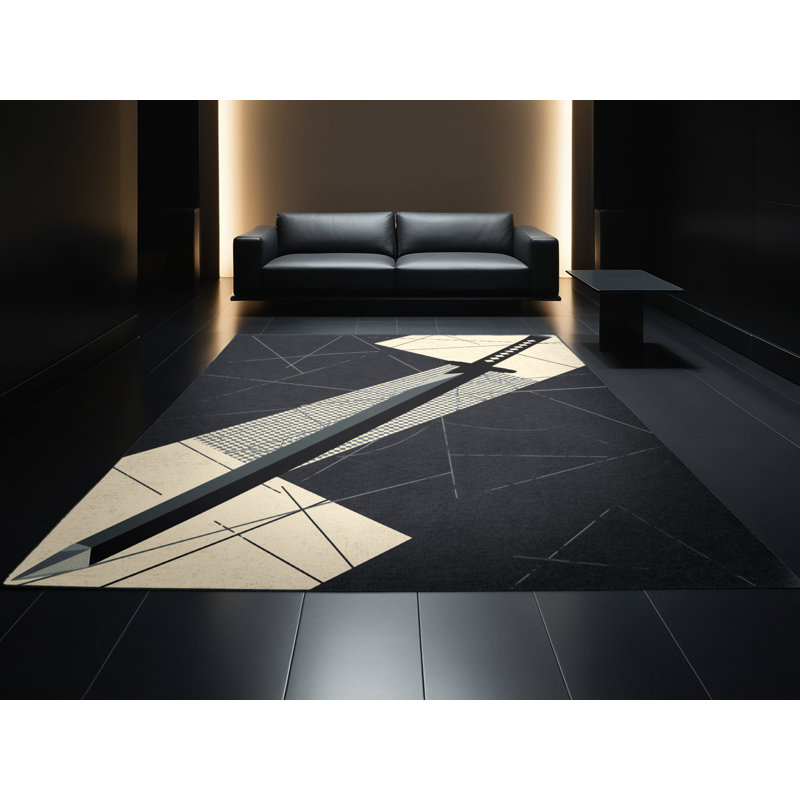 Tapis noir moelleux et moelleux à motif épée Katana, 7 x 9