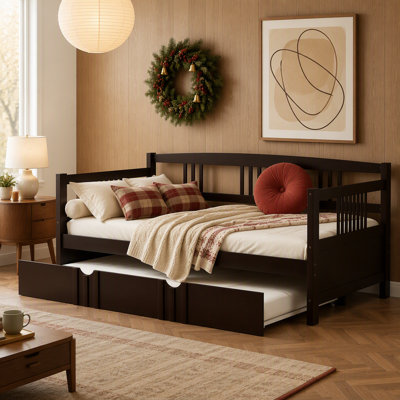 Versatile Daybed Made of Wood with Twin Size Trundle for Relaxation, Space Optimization and Comfortable Living