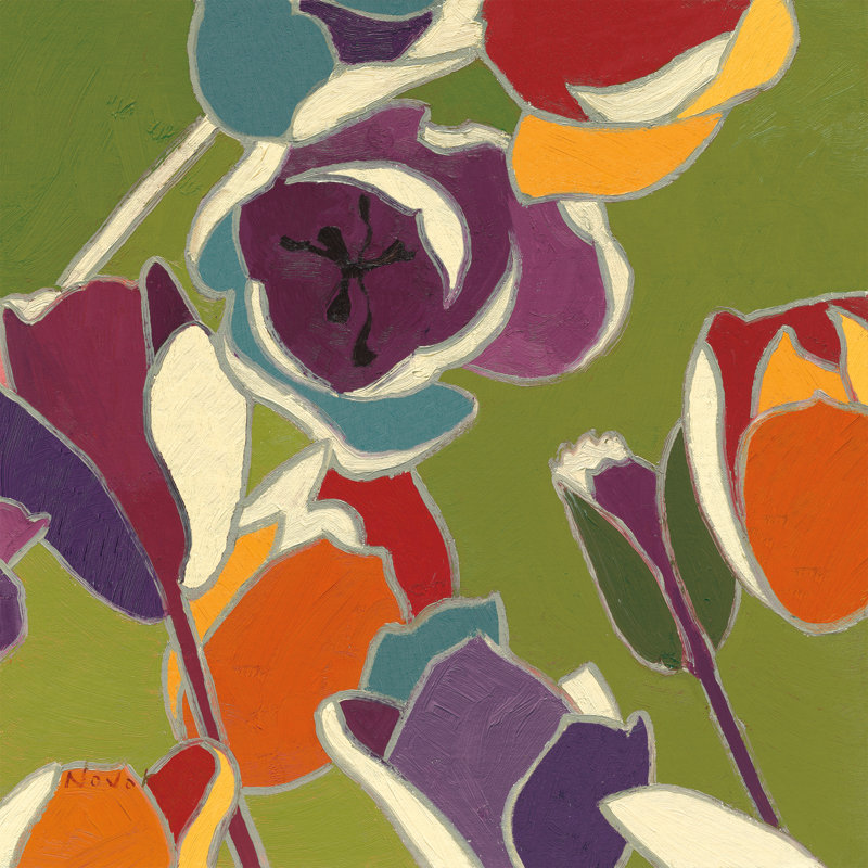 «Orange Cloisonne Tulipe I», peinture encadrée, Non, H 12 po x l 12 po x P 1,25 po, Toile encadrée noire