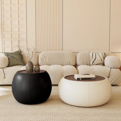 Modern Round Storage Ottoman Coffee Table Side Table