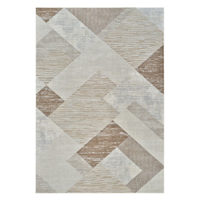 7' X 10' Beige and Brown Abstract Distressed Area Rug
