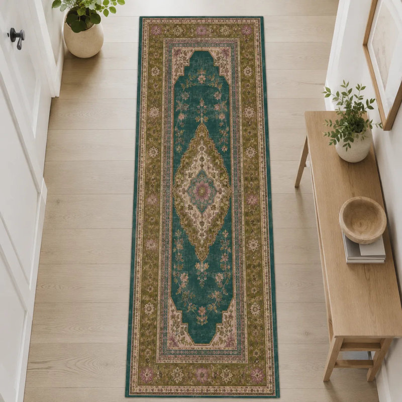 Oriental Cotton and Chenille Flatweave Area Rug, 60 x 100 cm