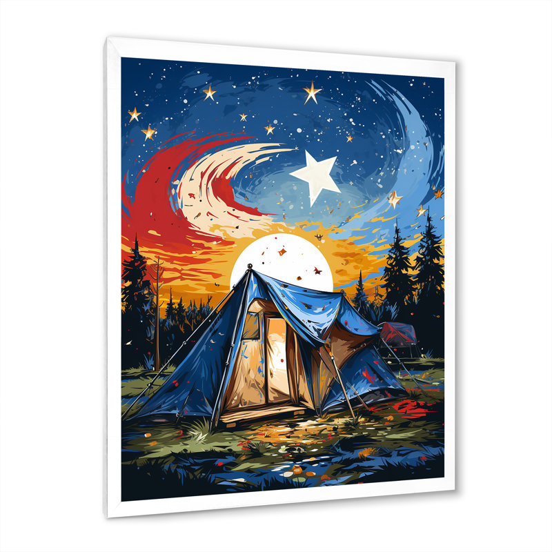 Prairie Camp Sunset Getaway 2 - camping, art mural, Cadre simple blanc, H 40 po x l 30 po x P 1,5 po
