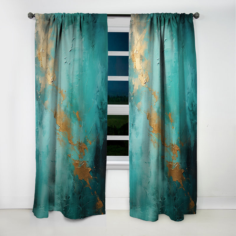 Turquoise Tranquility VI - Abstract Landscapes Curtain - Blackout Abstract Curtain - 1 Panels, 52" W x 108" L