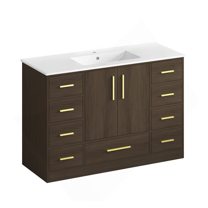 48"Dark Brown Bathroom Vanity. Abundant Storage Cabinet -2 Soft Close Doors And 9 Drawers, Dark Brown