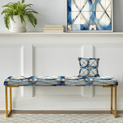 Banc recouvert de tissu damassé rétro géométrique Quadrant Cobalt