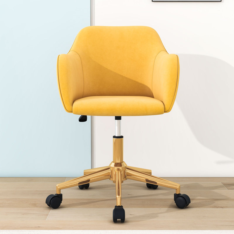 Swivel Accent Chairs with Metal Legs and Universal Wheels, Adjustable Height Office Chair, Yellow, Teddy