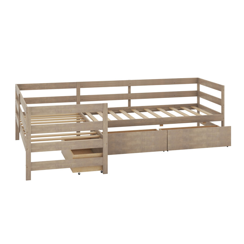 Lit plateforme simple en L avec tiroirs, Naturel
