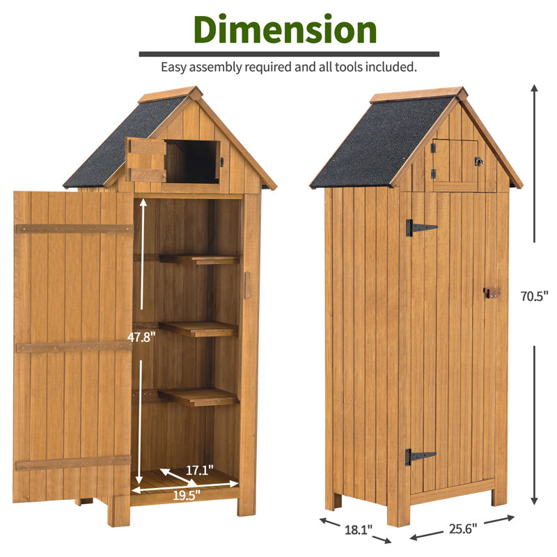 Garden 70.5" H x 25.6" W x 18.1" D Outdoor Storage Cabinet Tool Shed, Brown