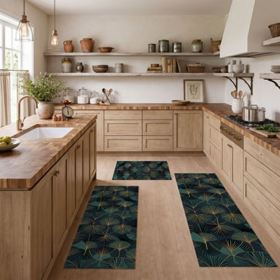 Tropical Fan Non-Slip Washable Kitchen Mats
