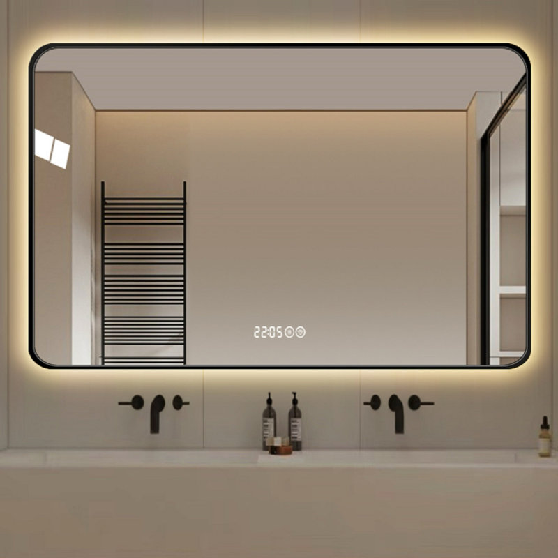 black frame wall mirror with rounded corners vanity mirror bathroom mirror with lights