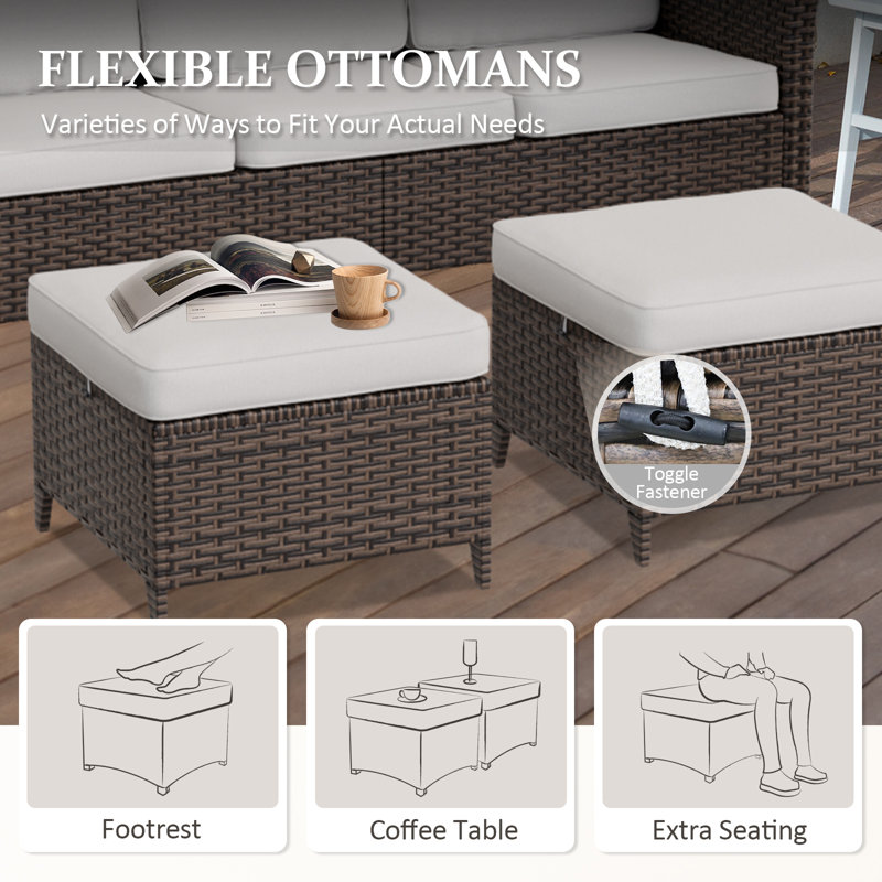 5-Piece Beige Cushioned Brown Wicker Outdoor Conversation Set