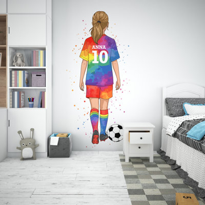 Soccer Girl Wall Decor, Football Wall Decal Sport Vinyl, Football Stickers, Girls Passion Goal Wall Art Wall Stickers Kids Room Decor 671RS