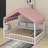 Full Size Wooden Floor Bed With Fense,3 Storage Bookshelves,Curtain And LED Light-1216246719