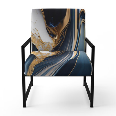 Abstract Geode Waves Gold I - Upholstered Contemporary Arm Chair, Modern Abstract Accent Chair