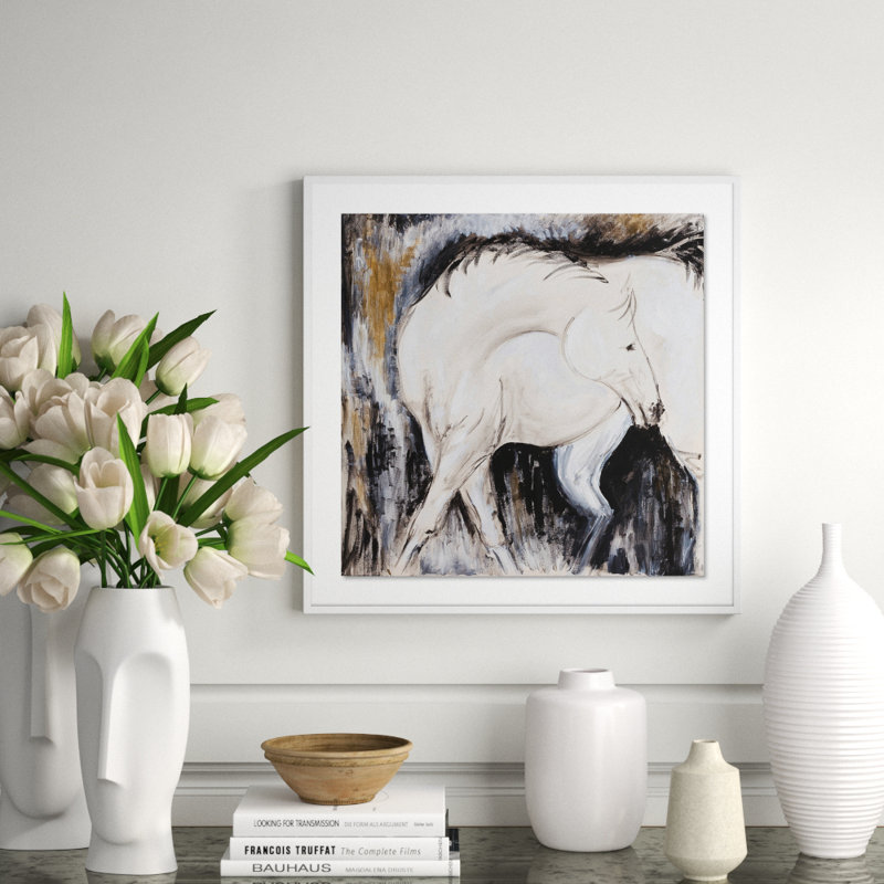 White horse III Framed Print, 24" H x 24" W x 1.5" D, White