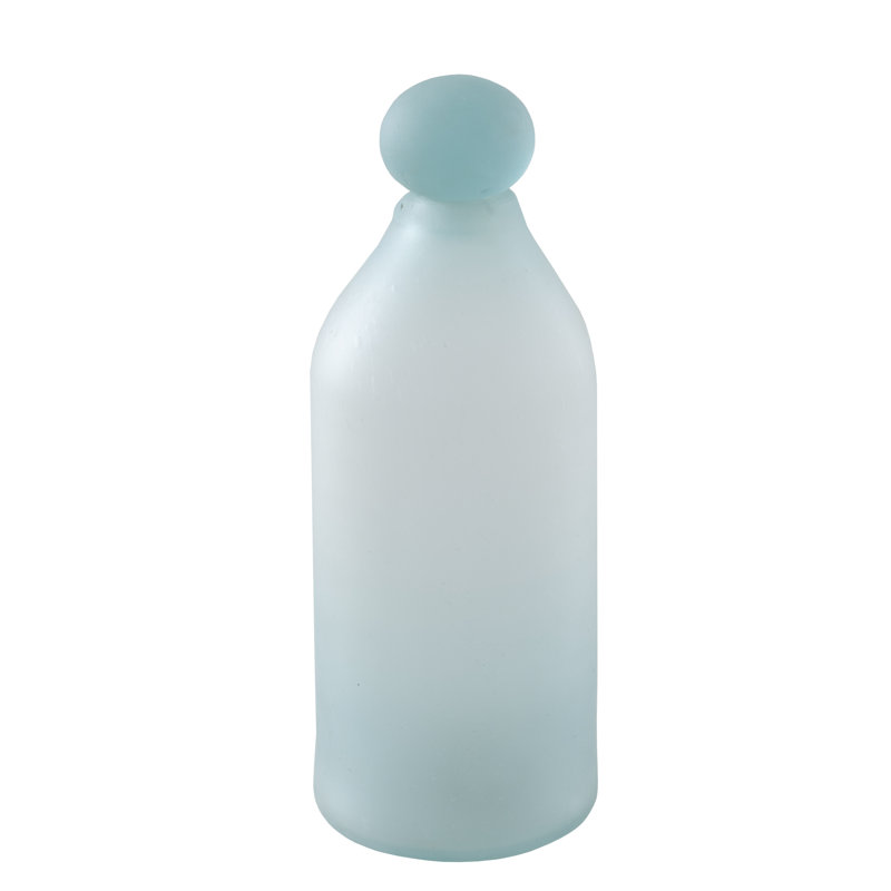 Frosted Turquoise Glass Table Vase, 20" H x 9" W x 9" D