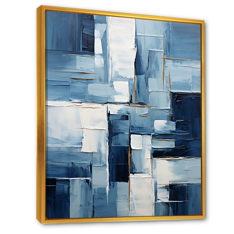 «Blue Nautical Shapes VI - Coastal Minimalisme», art mural, H 44 po x l 34 po x P 1,5 po, Cadre flottant doré