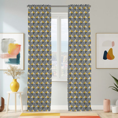 Semi Sheer Geometric Print Curtain Single Panel