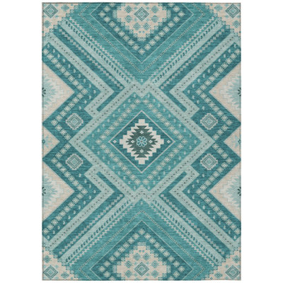 Solene Teal Washable Indoor-Outdoor Rug - 