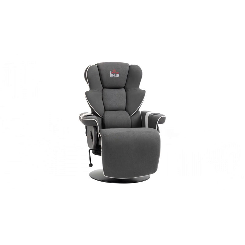 Luxurious 43.75" Black Faux Leather Swivel Recliner with Cup Holders