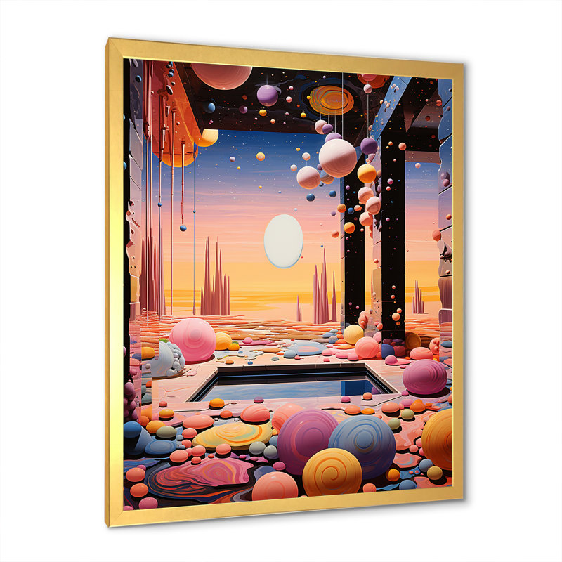 «Celestial Dream Bathroom 2 - Art abstrait paysage mural», Cadre doré simple, H 40 po x l 30 po x P 1,5 po