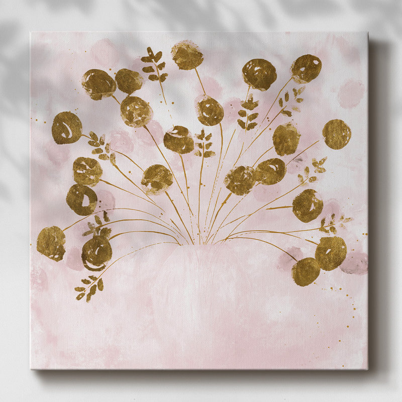 Arbre d'argent rose sur toile, H 8 po x l 8 po x P 1,5 po