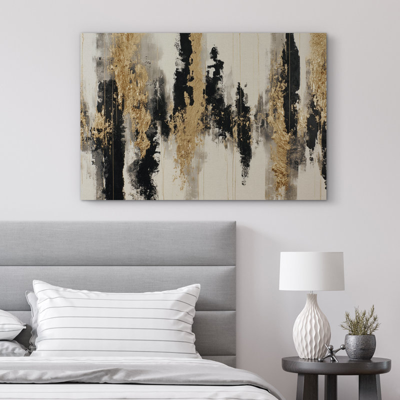 «Black Gold Abstract Design Art», reproduction d'art sur toile encadrée extra large, Toile tendue