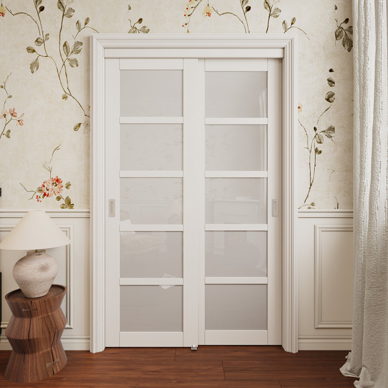 48 portes de garde-robe coulissantes en verre givré de 5 po x 80 po avec quincaillerie et portes de placard avec poignée argentée, panneau de porte assemblé